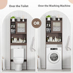 ZenStyle Over The Toilet Cabinet Double Door Wood Bathroom Storage Organizer with Adjustable Shelves, Cubby and Tempered Glass Door (Brown) - Image 3