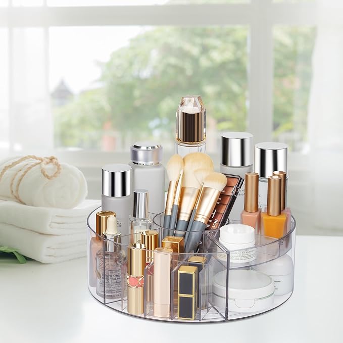 360° Rotating Makeup Organizer, 10" Clear Turntable Lazy Susan Organizer for Vanity, Bathroom Counter, Cabinet, Spinning Cosmetic Storage Holder with 6 Dividers for Skincare, Makeup Brushes, Lipsticks - Image 7