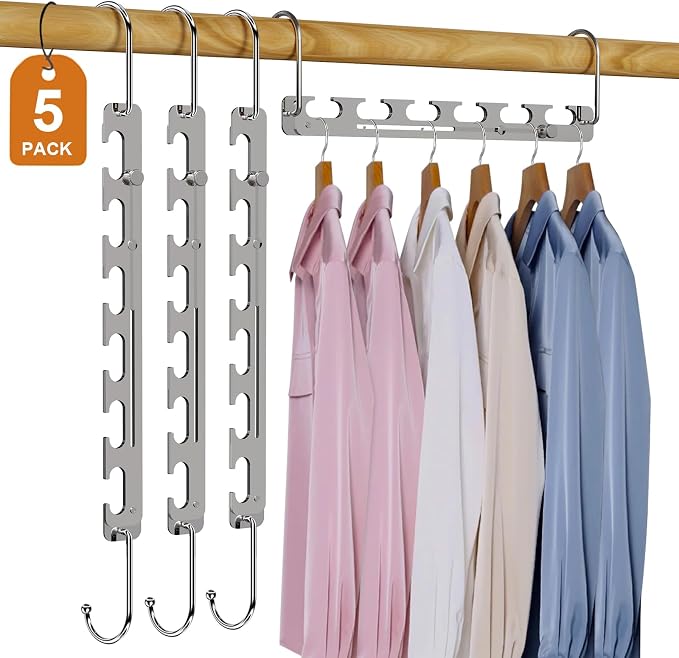 Sindax Space Saving Hangers Telescopic, 6 Holes Clothes Hangers Adjustment to 9 Holes, Upgraded Sturdy Metal Clothes Hangers Space Saving for Heavy Clothes, Closet Organizers and Storage - 5 Pack - Image 9