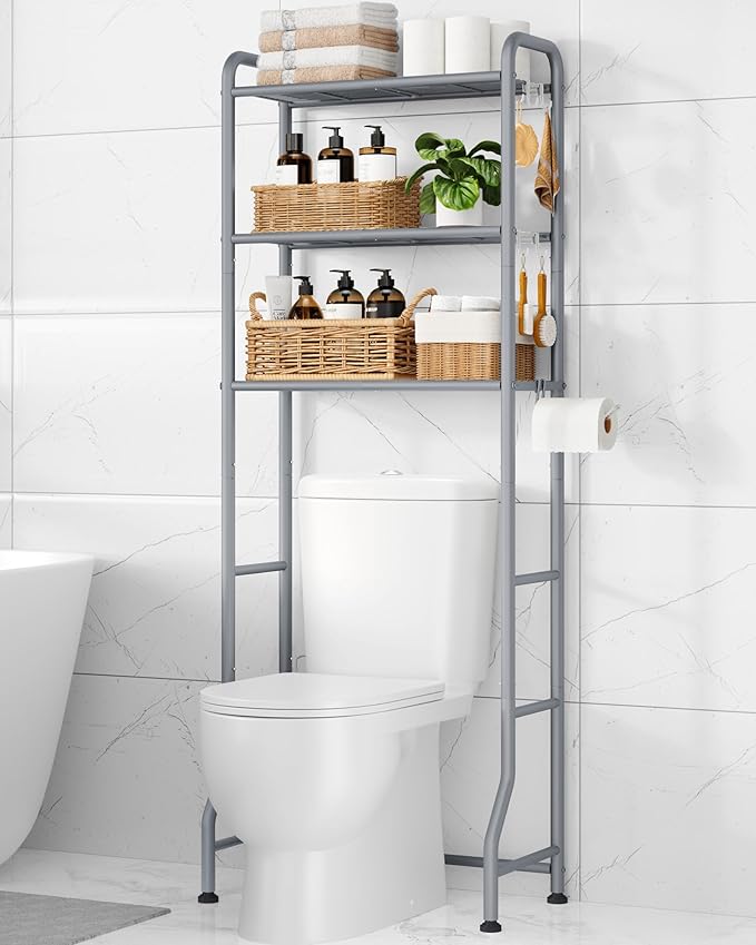 Kitsure Over Toilet Storage Rack, 63.2" H Space-Saving, Holder & Hooks by Kitsure