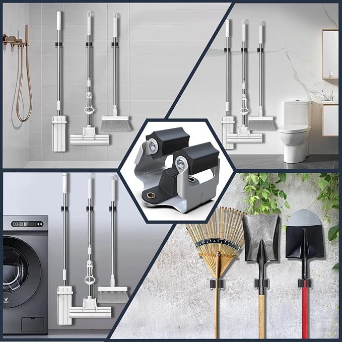 3-H 10 Pack Mop and Broom Holder Big Size Hanging 1 KG Extra, Broom Holder Wall Mount for Hanging and Organizing Shove Rake Yard Tools in Garage Garden Shed Laundry Kitchen,Black - Image 2