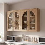 Bathroom Wall Cabinet, 23.5×31.4'' Storage Cabinet, Arched Cabinet Wall Mount with Adjustable Shelf & Glass Doors, Medicine Cabinet for Laundry Room, Bathroom, Kitchen, Living Room,Natural Oak,2PCS by NOWABAY