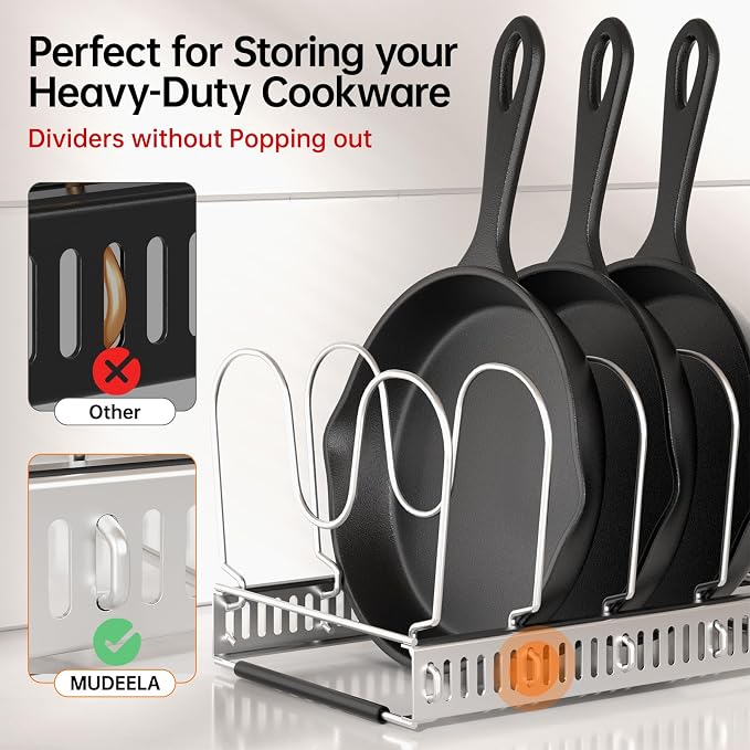 MUDEELA Expandable Pot Pan Lid Organizers inside Cabinet, 12 Divider-Silver - Image 3