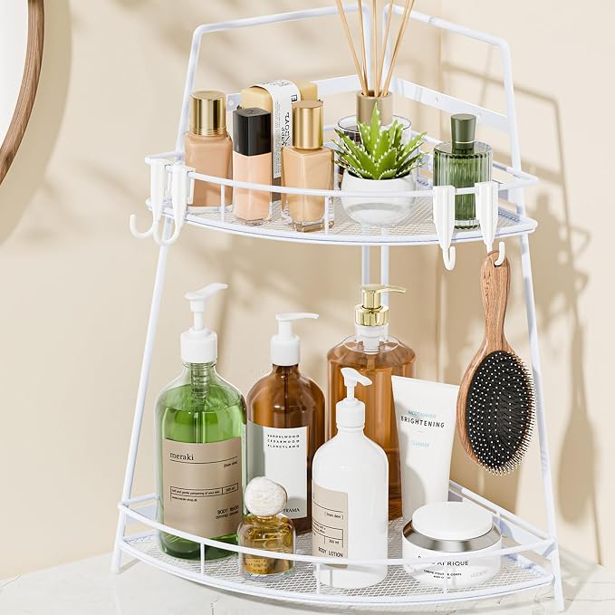 VITVITI 2 Tier Bathroom Counter Organizer Corner Vanity Shelf Storage White by VITVITI