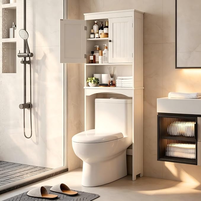 Bealife Over The Toilet Storage Cabinet with Open Shelf - White by Bealife