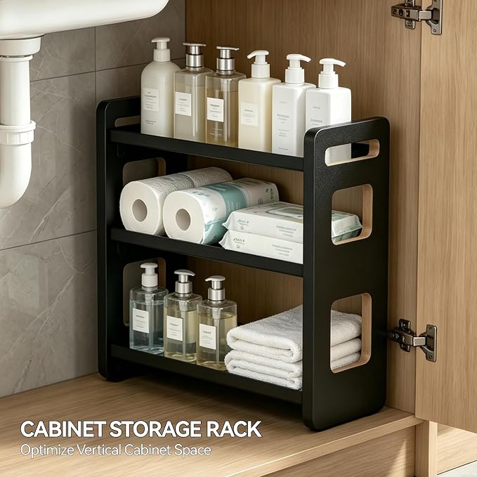 3-Tier Black Bathroom Countertop Organizers and Storage, Vanity Bathroom Sink Organizer Shelf for Skin Care Makeup Cologne and Perfume, Kitchen Countertop Spice Rack Organizer - Image 5