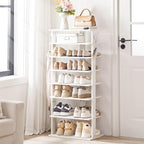 HOOBRO Vertical Shoe Rack, 8 Tier Wooden Shoe Storage Organizer with Hooks, Narrow Shoe Tower for 16 Pairs, Space Saving, for Entryway, Living Room, Bedroom, White WT750XJ01 - Image 2