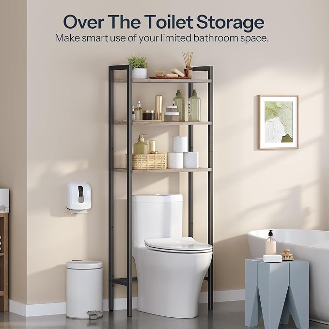 HOOBRO Over The Toilet Storage, 3-Tier Bathroom Organizer Shelf Over Toilet, Freestanding Bathroom Storage Shelves, Space Saver, Easy to Assemble for Room, Greige and Black BG41TS01 - Image 4