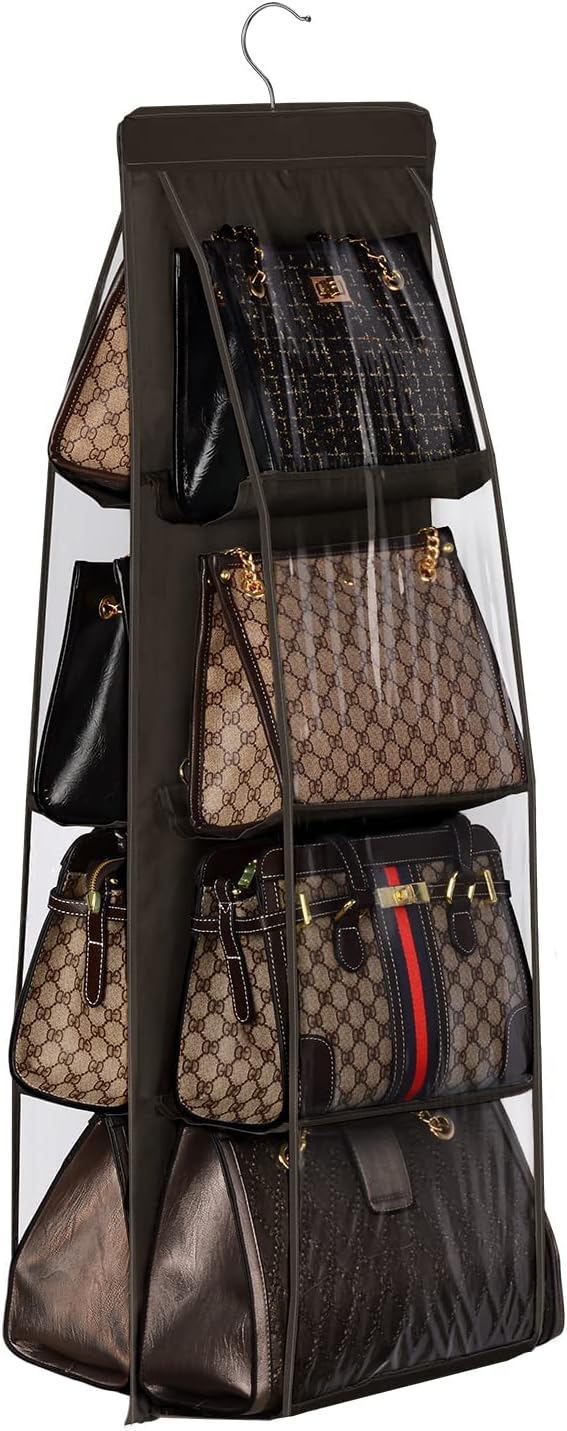 Lirex Handbag Hanging Purse Organizer for Closet, 8 Pocket Handbag Storage Organizer Hanger Oxford Cloth Closet Organizer for Family Closet Bedroom, Foldable and Universal Fit, Dark Brown by Lirex