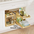 Bamboo Under Sink Organizer Adjustable Height 2 Tier Bathroom Organizer Pull Out Cabinet Storage Kitchen Heave Duty Wood Slide Ou Shelf for Kitchen Bathroom (Black, 2 Packs) (Nature, 2 Packs) - Image 4