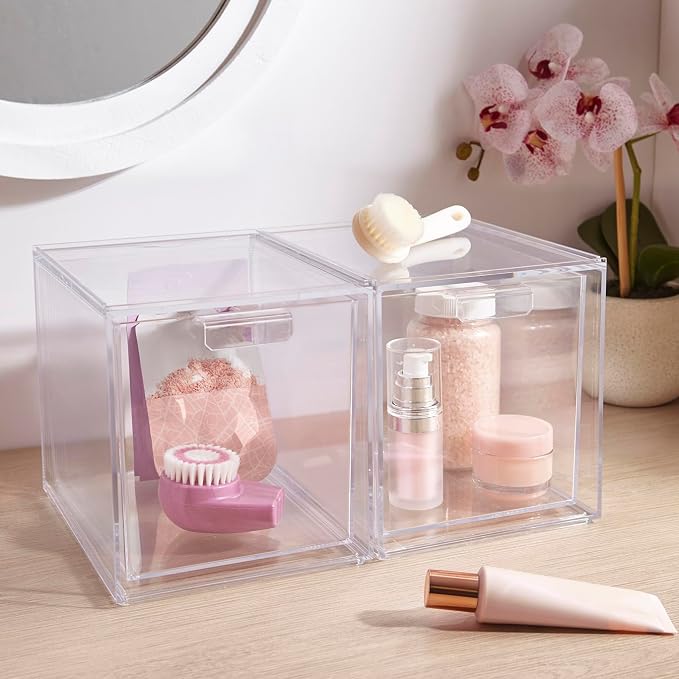 STORi Audrey Stackable Bin Clear Plastic Organizer Drawers | 2 Piece Set | Organize Cosmetics and Beauty Supplies on a Vanity | Made in USA - Image 8