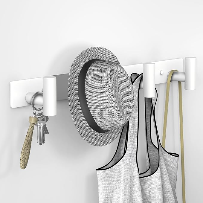 VAEHOLD Hat and Coat Wall Mount Rack - Hooks for Robes, Bags, Keys, and Towels - Bathroom Towel Hanger Organizer (White, “T“ Shape 4 Hooks 1 Pack) - Image 2