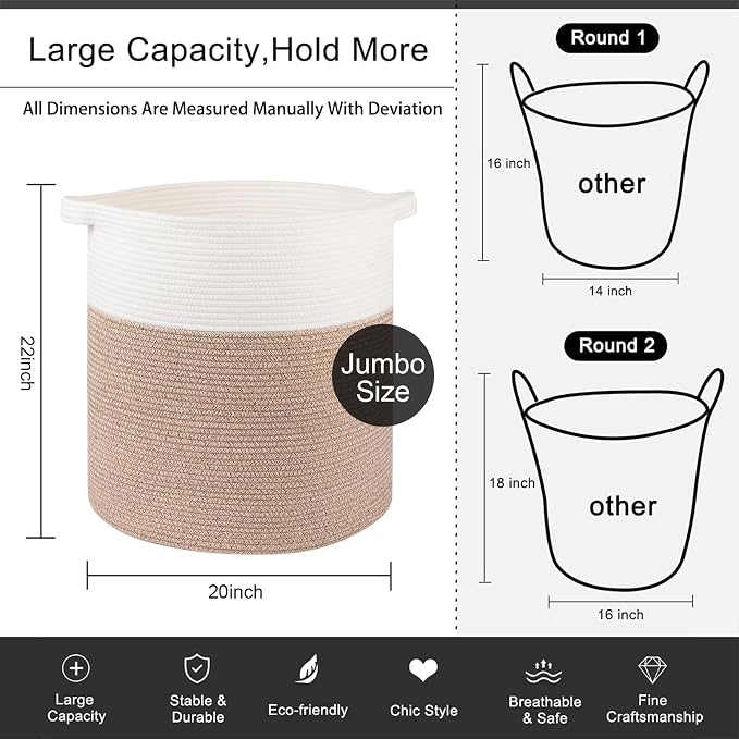OIAHOMY 80L Laundry Basket Laundry Hamper Nursery Hamper Brown&White - Image 4