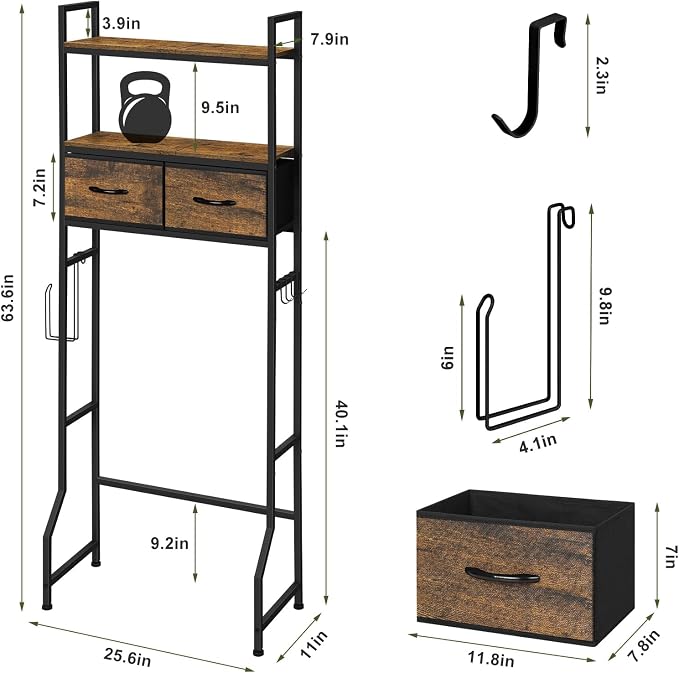 ETELI Over The Toilet Storage Cabinet Bathroom Storage Cabinet Over Toilet Fit Most Toilets Above Toilet Shelf Bathroom Shelf Organizer with Fabric Drawers, Rustic Brown - Image 2