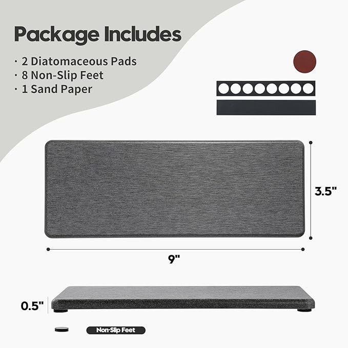 Razborci 2PCS Bathroom Trays, Water Absorbing Diatomite Stone Quick Drying Mat for Kitchen Counter, Dish Rack Soap Dispenser Sponge Holder Caddy Sink Vanity Organizer, Dark Gray Slate,9"x3.5" - Image 6