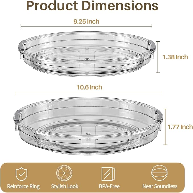 LAMU 2 Pack Lazy Susan Turntable Organizer for Cabinet, 10.6'' 9.25'' Condiment Organizer for Refrigerator, Kitchen Pantry, Medicine Cabinet Organizer, Spices Rack Organization, Bathroom, Grey - Image 7