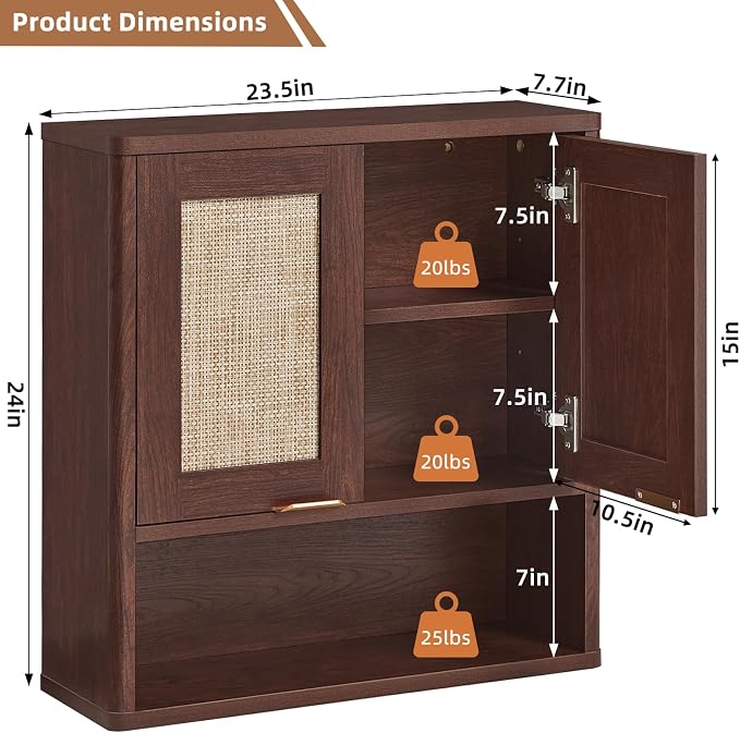 LEYAOYAO Rattan Bathroom Wall Storage Cabinet, Boho Medicine Cabinet - Image 2