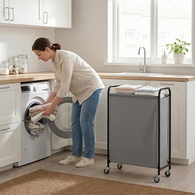 GRANNY SAYS Laundry Hamper, Slim Basket with Wheels and Handles, Grey, 80L - Image 8
