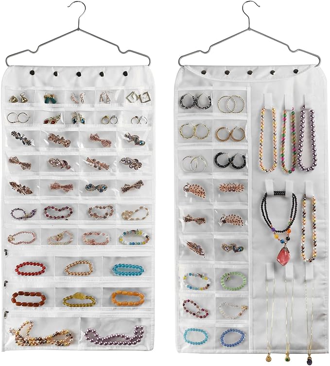 BB Brotrade Hanging Jewelry Organizer,Accessories Organizer,56 Pocket Organizer for Holding Jewelries (White-56 Pockets) by BBBrotrade