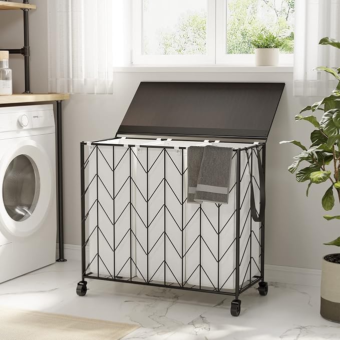 WOWLIVE Laundry Hamper 3 Section with Lid, 142L Laundry Basket with Wheels - Image 2