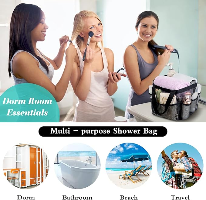 Mesh Shower Caddy Portable - 9 Pockets for College Dorm Room Essential - Image 4