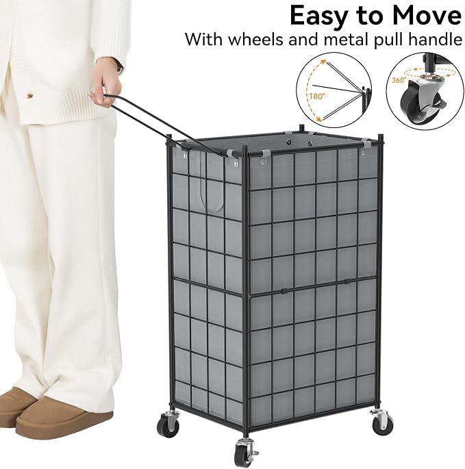 WOWLIVE Rolling Laundry Basket, Metal Wire Frame Laundry Hamper with Wheels - Image 5