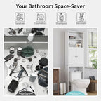 Shintenchi Over the Toilet Storage Cabinet, Bathroom Above the Toilet Rack, Bathroom Adjustable Shelf Organizer with Open Bottom Bar and Anti-Tip Device, White - Image 6