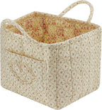 Quilted Fabric Storage Basket with Handles & Pocket, Foldable Laundry Hamper Boho Floral Print Organizer Bin for Home, Picnic, Office 12"x10"x10" (A-2) by Unknown