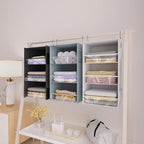 3 Shelf Hanging Closet Organizer Front Lip Design, Wider and Foldable Hanging Closet Wardrobe Storage Shelves with 4 Side Pockes, Clothes Handbag Shoes Accessories Storage, Gray - Image 8