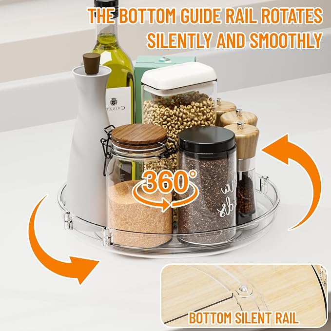 4 Pack Rotating Small Lazy Susan Turntable Organizer for Cabinet,9.5 Inch Clear Acrylic Spice Rack,Turn Table Organizers for Refrigerator,Kitchen,Pantry and Vanity Makeup,Bathroom Countertop Organizer - Image 4
