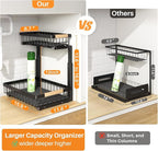 PXRACK Under Sink Organizer, Adjustable Height, 2 Tier Pull Out Under Cabinet Organizer, Slide Out Thickened Metal Under Sink Storage for Kitchen Bathroom Laundry Pantry Cabinet, Black, Large-2-Pack - Image 2