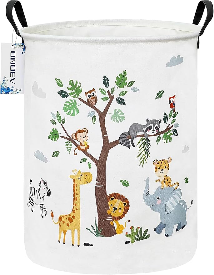Round Tree Animal Print Waterproof Collapsible Laundry Hamper by ONOEV