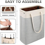 Laundry Basket with Handles Beige&Silver Slim Laundry Bin Collapsible Dirty Clothes Basket Narrow Laundry Bag Foldable Dirty Hamper for Camping, Dorms, Apartments - Image 4
