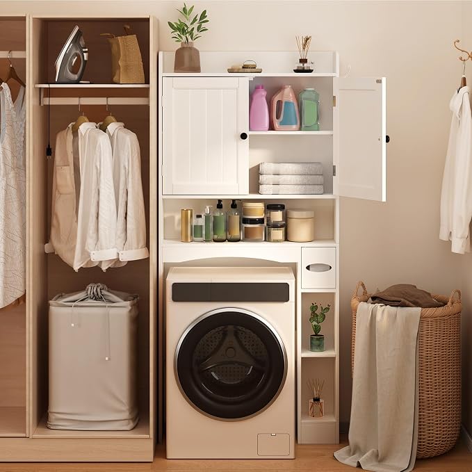Ahomly Over The Toilet Storage Cabinet, 32.3" W x 70.3" H, White - Image 8