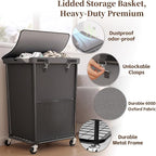 Laundry Hamper with Wheels and Lid, 150L Large Rolling Laundry Basket Gray - Image 4