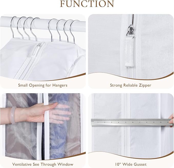 Univivi 40 Inch Cotton Garment Bags for Hanging Clothes 4 Pack, White - Image 2