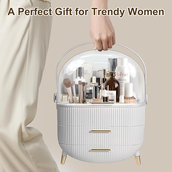 Makeup Organizer, Large Skincare Organizer for Vanity with Drawers & Cover - Image 3