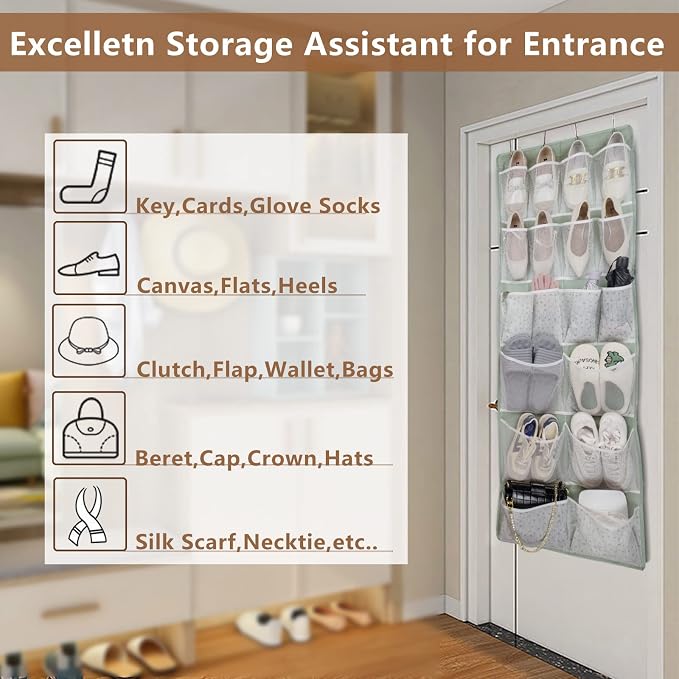 2 Pack-18 Pocekts Over the Door Shoes Organizer,Behind Door Hanging Storage Pocekt for Sock,Underwear,Hat,Handbag,Back of Door Hanging Shelf for Bedroom,Bathroom,Entryway,Storeroom,Pantry,Dorm,Nursery - Image 6