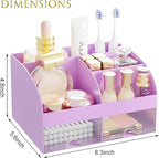 Makeup Organizer with 2 Drawers, Cosmetic Storage for Dresser Vanity and Bathroom Countertop,Make up organization and Skincare Storage with Beauty Brush Holder, Cosmetic Display Case (Purple) - Image 4