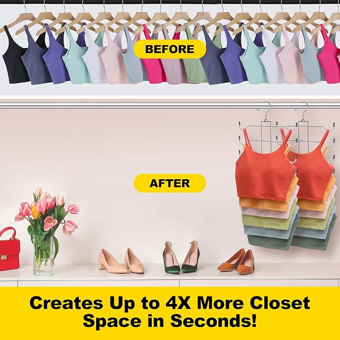 1 Pack Closet-Organizers-and-Storage,6 Tier Tank-Top-Hangers-Space-Saving,Closet-Organizer,Non-Slip Hanging Sport Bras Holder,Dorm-Room-Essentials-for-College-Students-Girls Camisoles Swimsuits Dress - Image 2