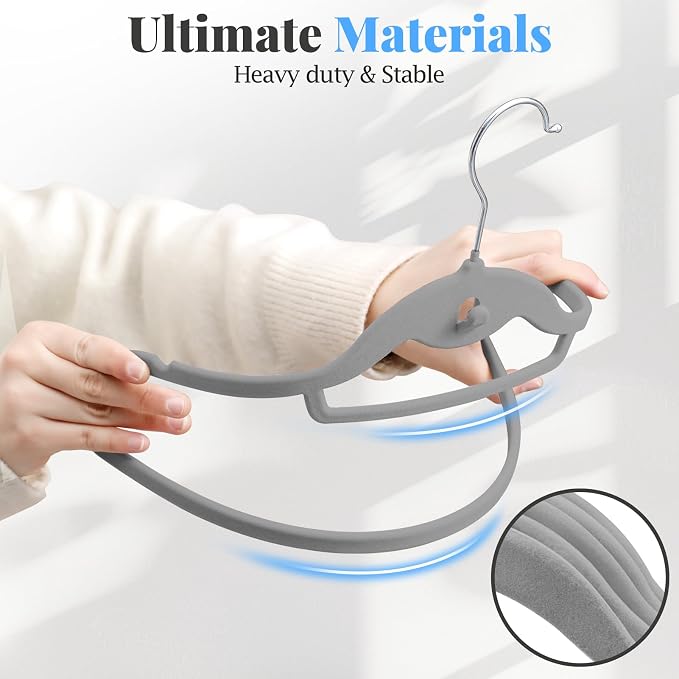 Velvet Felt Stackable Hangers 50 Pack, Thin & Space Saving, Gray | Non Slip, 15Lbs Capacity Heavy Duty With 360° Swivel Hook, Shoulder Notches, No Shoulder Bump, for Coat Suit Shirt Dress - Image 7