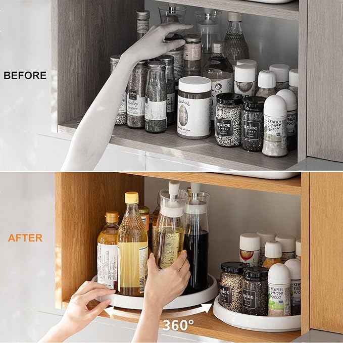 Lazy Susan Turntable Organizer 2 Pack - 10" Rotating Spice Rack Trays - Image 4