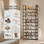 Shoe Rack, 10 Tier Shoe Storage Organizer,Fit 30-35 Pairs Shoes,Metal Tall Shoe Shelf for Closet,Entryway, Hallway,Garage,Bedroom,Cloakroom - Image 6