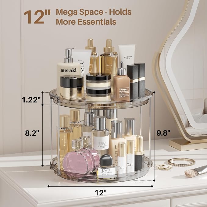 LAMU 2Pack 2 Tier Lazy Susan Organizer 12 inch Large Lazy Susan Turntable Rotating Spice Rack Organization for Cabinet, Kitchen, Pantry, Countertop, Bathroom, Vanity, Medicine Cabinet Organizer, Grey - Image 3