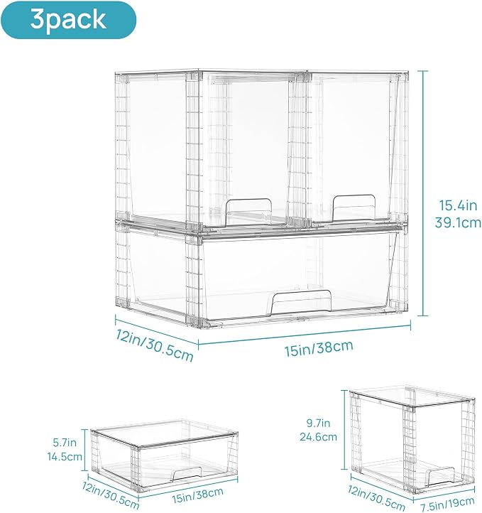 Vtopmart Clear Stackable Storage Drawers, 6 Pack Wide Tall Set - Image 2