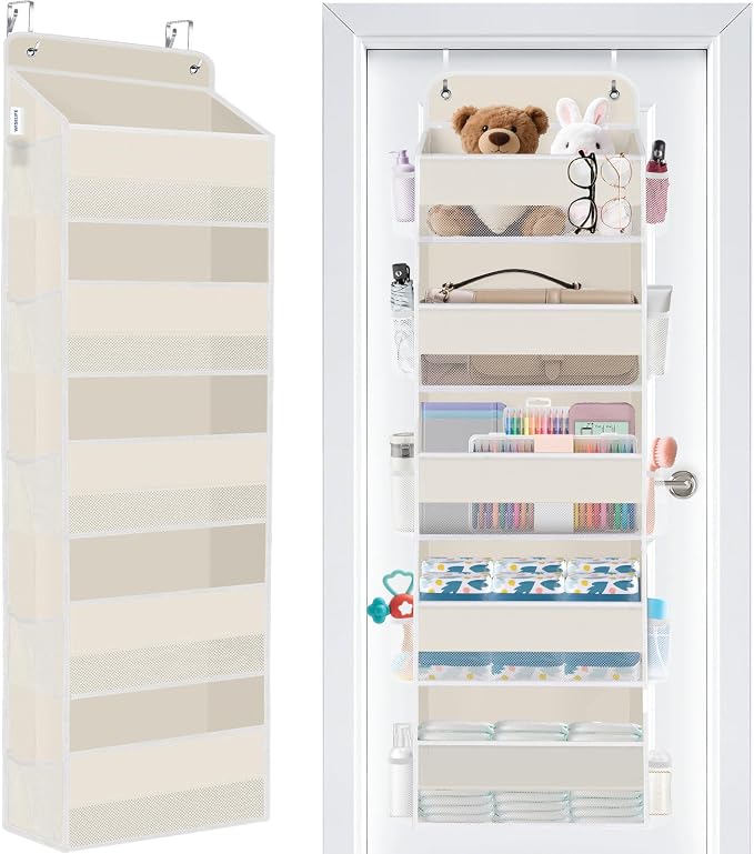 Over The Door Organizer Storage Large Capacity Hanging Bedroom Storage | 5 Shelves, 40 LB Capacity, Foldable Mesh Design, Clear Window, Sturdy, Large Storage Organizer for Nursery, Pantry & Closet by WiseLife