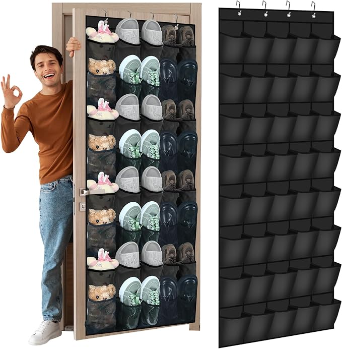 Windyun 2 Pcs 40 Pocket Over The Door Shoe Organizer, Black - Image 7