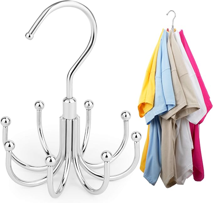 ZEDODIER Space Saving Hangers for Clothes,Rotatable Sturdy Shirt Hangers with 8 Hooks, Non Slip Multiple Shirt Organizer for T-Shirts Sweatshirts Hoodies, Silver by ZEDODIER