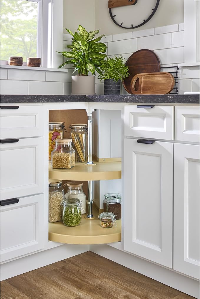 Rev-A-Shelf 2 Tier Pie-Cut Lazy Susan for Corner Base Cabinets, Plastic, 24" Double Shelf Swivel Kitchen Spice/Can Organizer, Almond, 6942-24-15-52 - Image 2