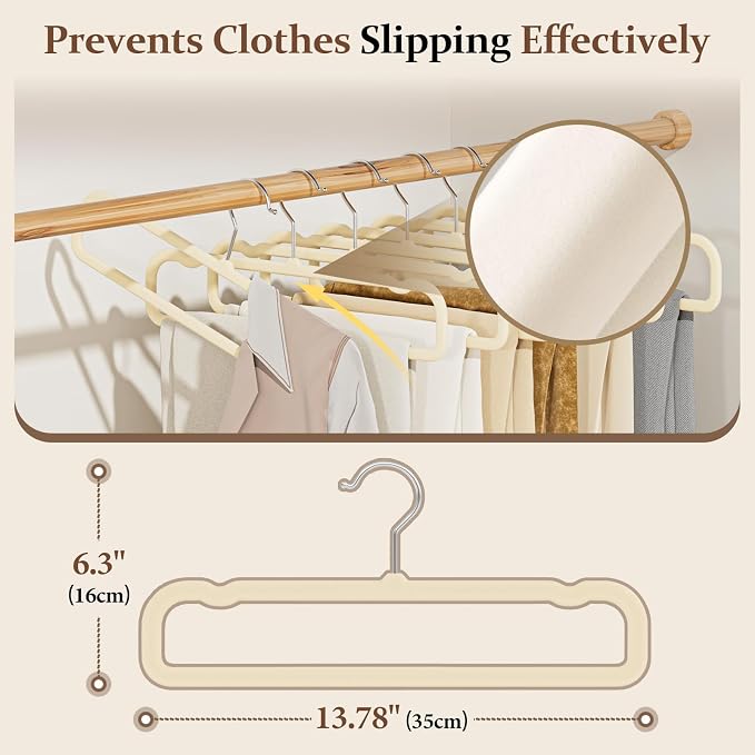 Velvet Felt Pants Hangers 60 Pack, with Cascading Hooks (Ivory) - Image 2